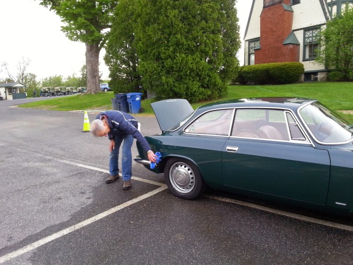 The ceremonial washing of the rally car.