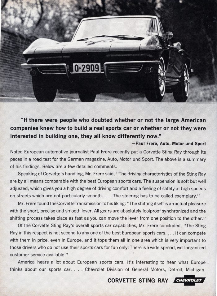 This B&W Corvette ad has more space devoted to text than to photos