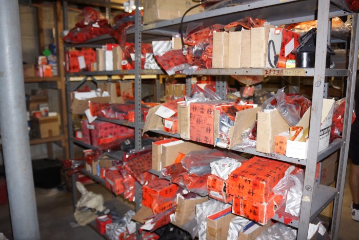 A sample of the wares in the basement parts department